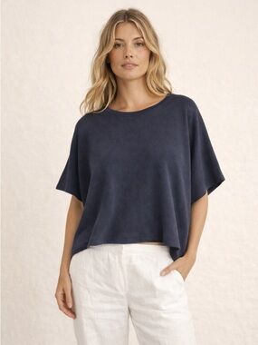Frank & Eileen Tee Lab Black 100% Cotton Boxy Oversized Cropped T-Shirt OS